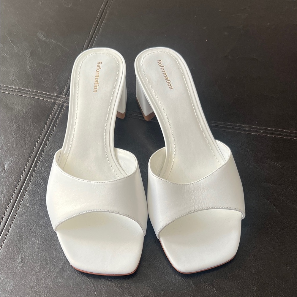 Reformation Cream Block Heel Sandals